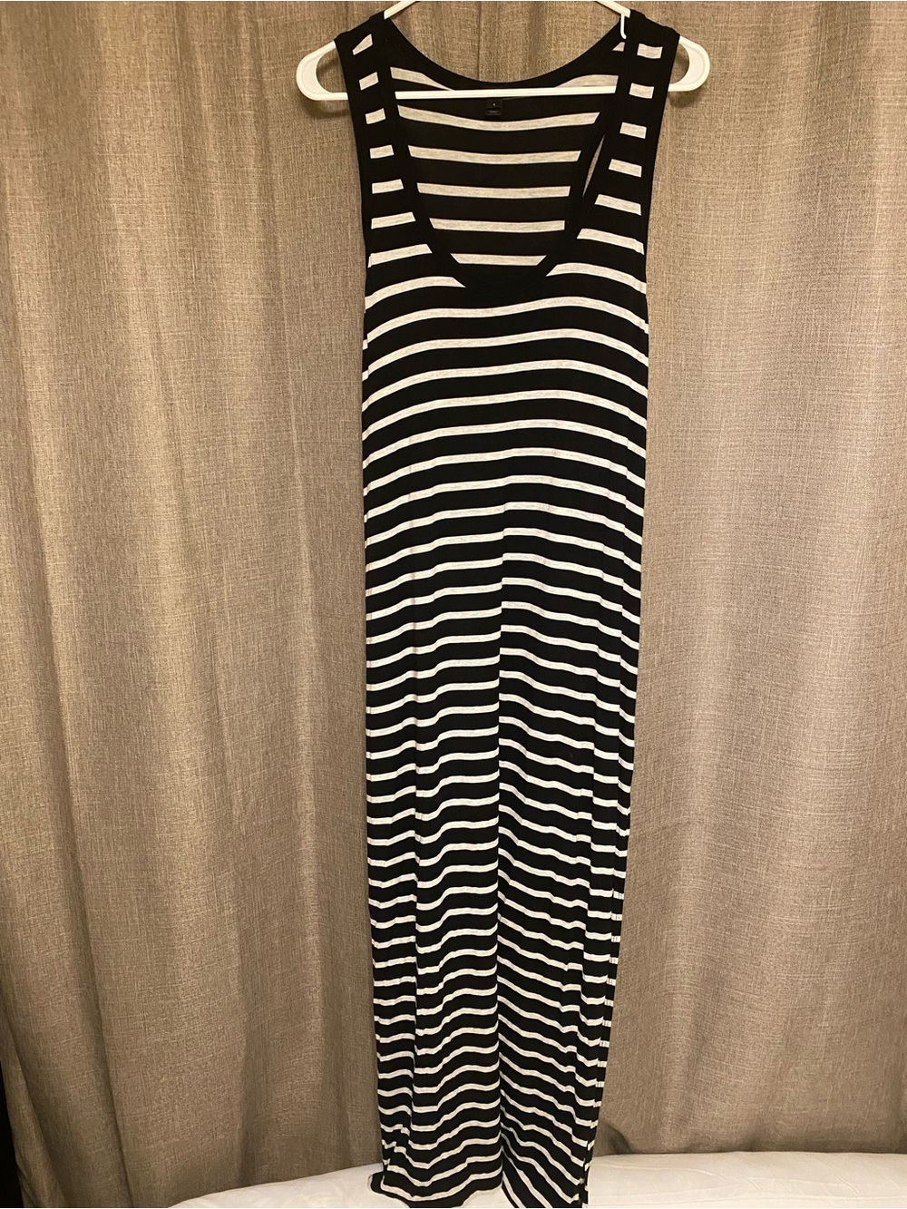 J. Crew Black and White Striped Sleeveless Maxi Dress